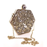 Стильний жіночий клатч-шкатулка зі стразами Sana pari N00611-1 SILVER 17,5х15,2х4,5см сріблястий