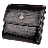 Жіночий шкіряний гаманець складаний маленький лаковий ST Leather (S1101A) 98198 Чорний