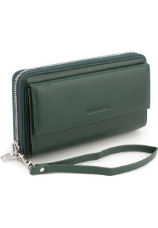 Жіночий гаманець-клатч із натуральної шкіри на блискавці з ремінцем на зап'ястя 19,5х11 Marco Coverna 6054-7(17079) зелений