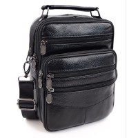 Кожаная сумка-мессенджер мужская с ручкой для ладони JZ AN-901 18x23x7-9 Черная