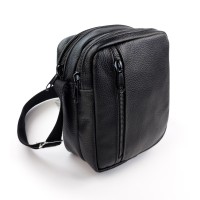 Качественная мужская сумка из кожи с ремнем 19х24х10-12 SN-B23T   черная