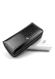 Красивий лаковий шкіряний гаманець для жінок з ремінцем Salfeite F-AE39-BLACK чорний