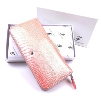 Лаковий гаманець зі шкіри з тисненням Salfeite F-AE38-PINK кораловий