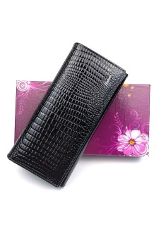 Женский кожаный лаковый кошелек на кнопке HENGHUANG HH-AE150-BLACK черный