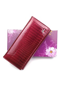Жіночий шкіряний лаковий гаманець на кнопці HENGHUANG HH-AE150-DRED бордовий