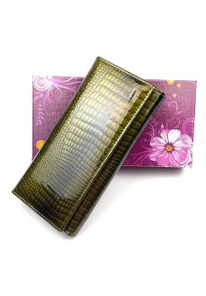 Женский кожаный лаковый кошелек на кнопке HENGHUANG HH-AE150-GREEN салатовый