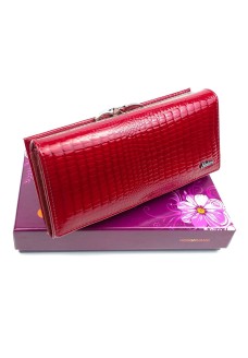 Женский кожаный лаковый кошелек на кнопке HENGHUANG HH-AE1518-RED красный