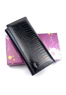 Женский кожаный лаковый кошелек на кнопке с монетницей HENGHUANG HH-AE501-BLACK черный