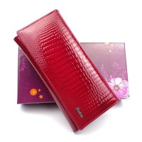 Жіночий шкіряний лаковий гаманець на кнопці з монетницею HENGHUANG HH-AE501-RED червоний