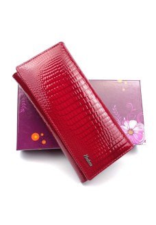 Жіночий шкіряний лаковий гаманець на кнопці з монетницею HENGHUANG HH-AE501-RED червоний