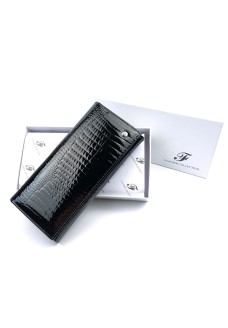 Лаковий гаманець зі шкіри з тисненням для жінок Salfeite F-AE501-1-BLACK чорний