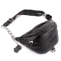 Сумка - бананка для чоловіків та жінок зі шкіри JZ NS598-2 чорна