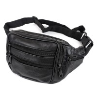 Кожаная мужская сумка - бананка JZ NS2402-1 черная