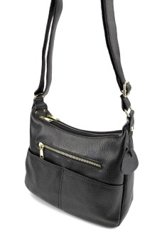 Практична жіноча сумка з натуральної шкіри JZ NS668-1 29х21х11см чорна
