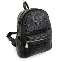 Жіночий шкіряний рюкзак з тисненням під крокодила UC CR71 18х20х15см чорний