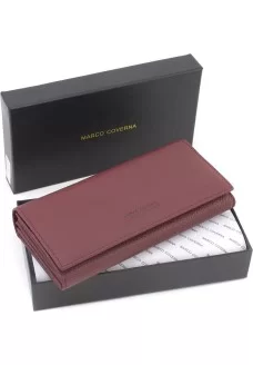 Женский кошелек на магнитах кожаный под много купюр 18,5х9 Marco Coverna MA501-1-Wine Red(17035) пудра