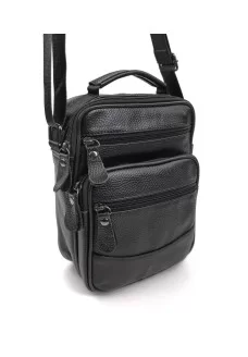 Сумка-мессенджер мужская натуральная кожа с ручкой JZ KO-019-3 18x22x7-9 Черная